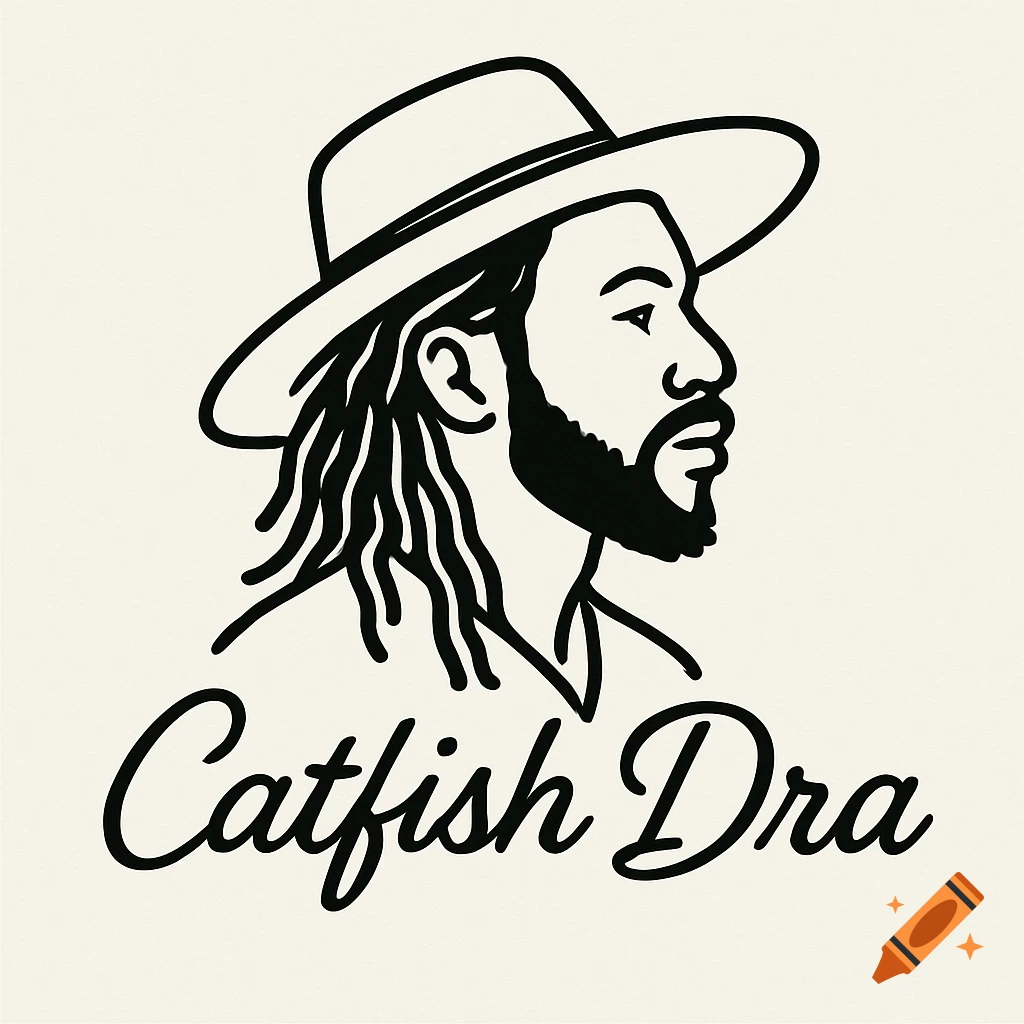 Outline logo of a man with dreadlocks and a sunhat, with the text 'Catfish Dra'.