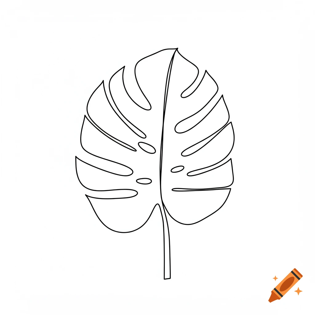 A simple black outline of a monstera leaf on a white background.