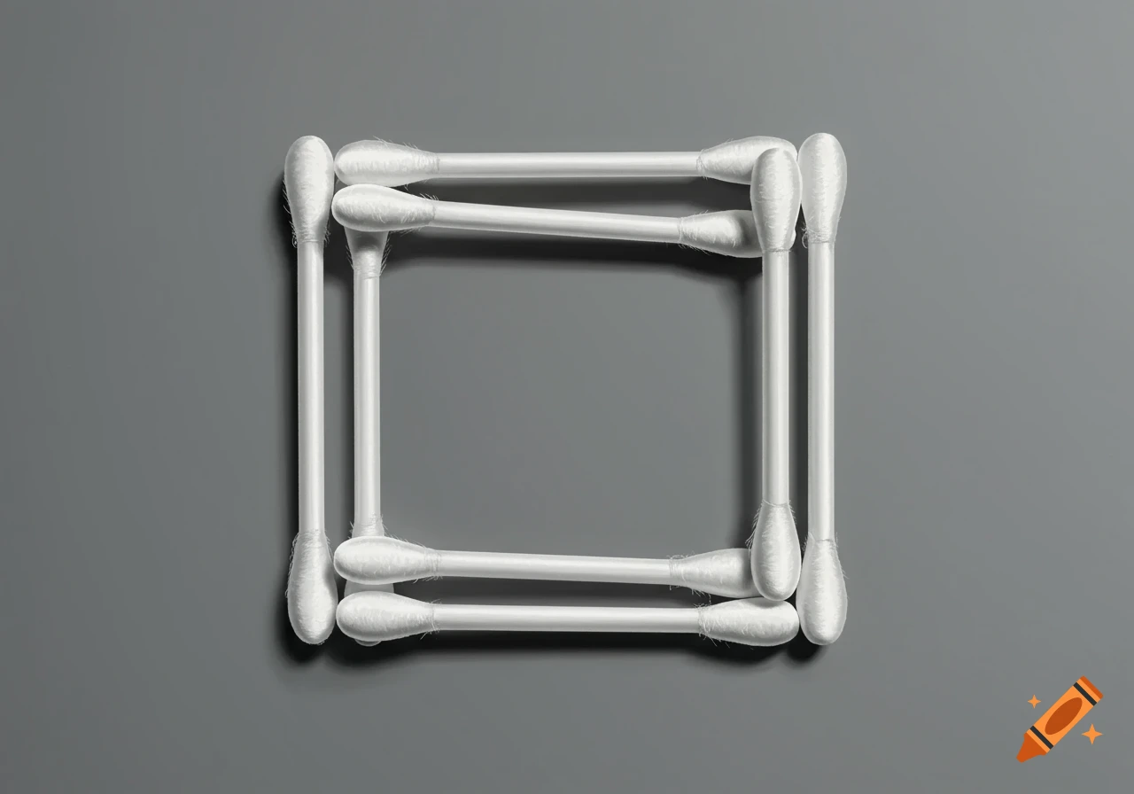 White cotton swabs arranged in a rectangle on a gray background, top-down view.