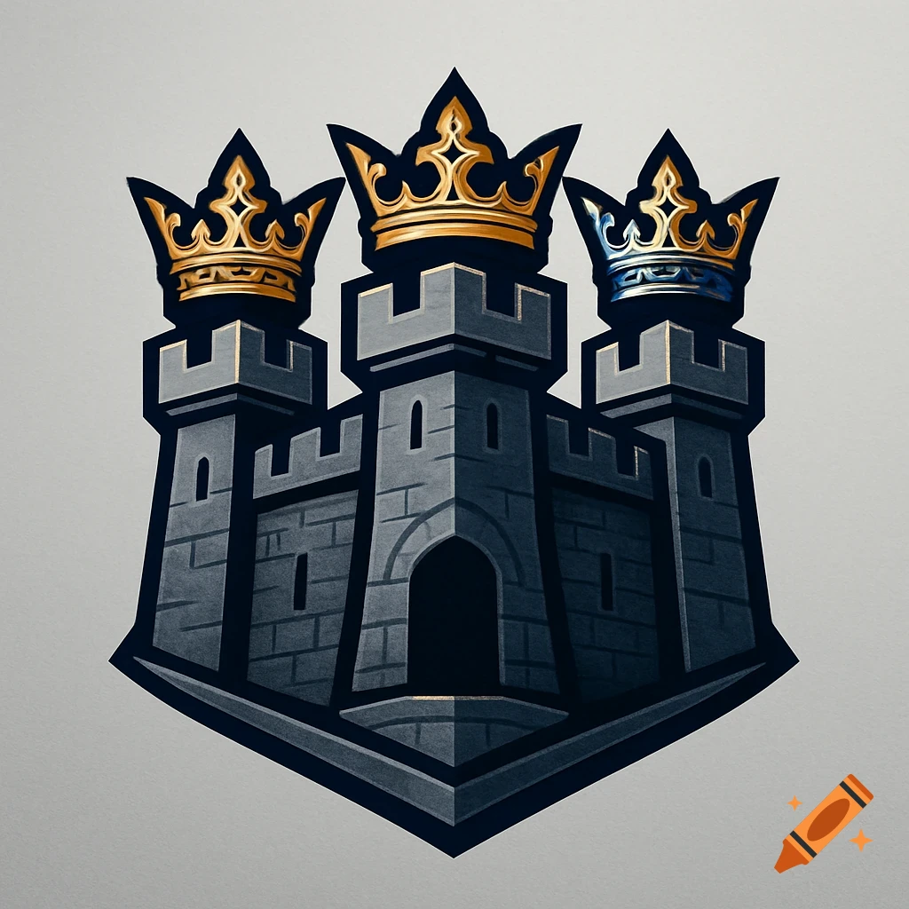 Stylized gray castle logo with three golden crowns on its turrets.