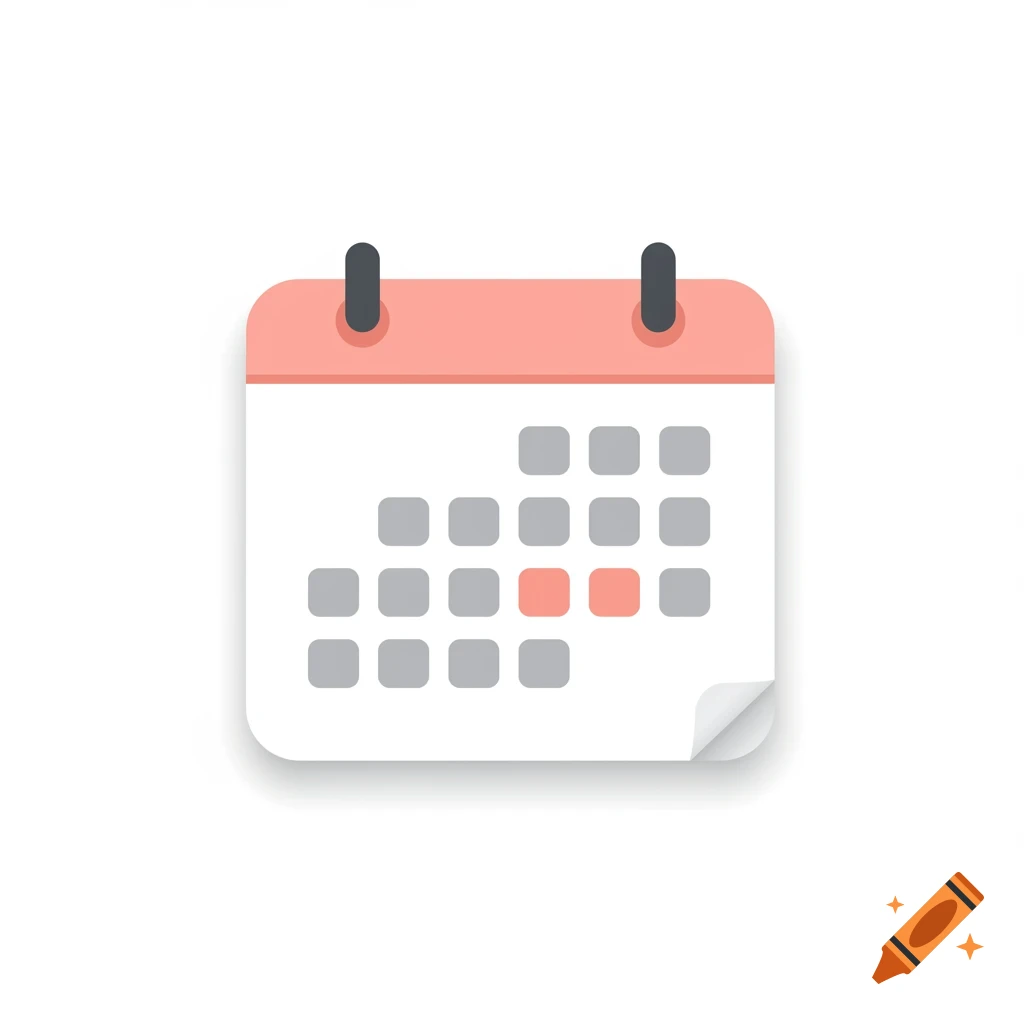 Minimalist flat-design calendar icon with a month grid, highlighted date, and pastel colors.