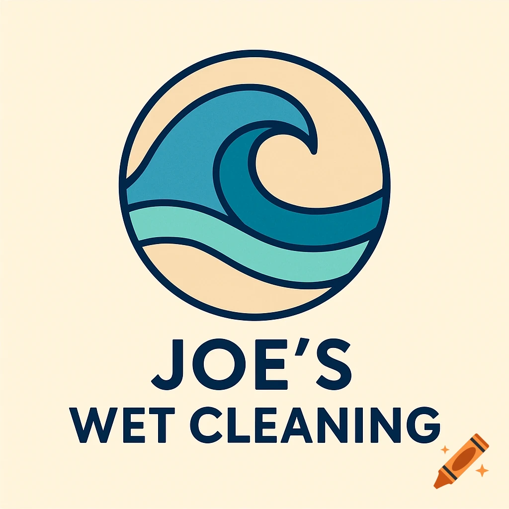 A logo with a stylized blue and teal wave inside a circle, above the text "JOE'S WET CLEANING" on a cream background.