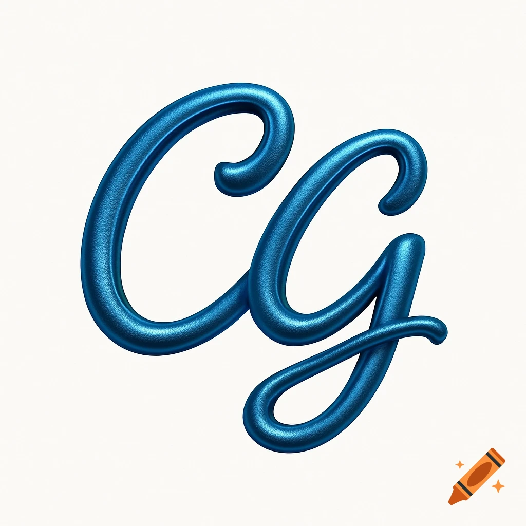 Blue metallic cursive letters 'CG' on a white background.
