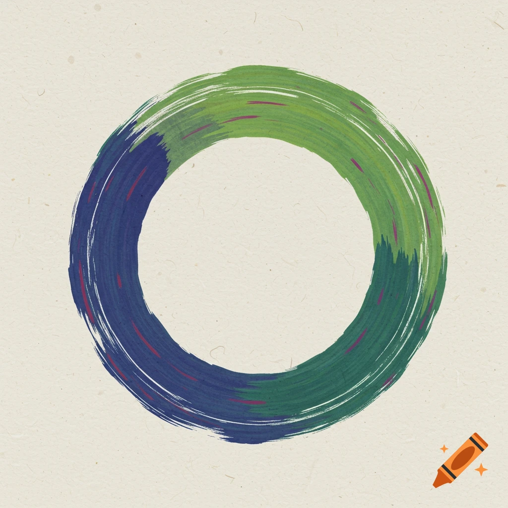 A large, incomplete circle painted with blue, green, and red brushstrokes on textured paper.
