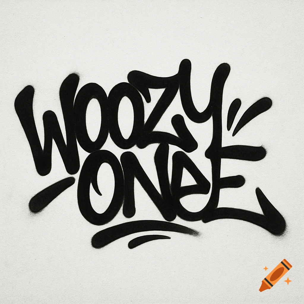 Black graffiti tag spelling 'WOOZY ONE' on a light textured background.