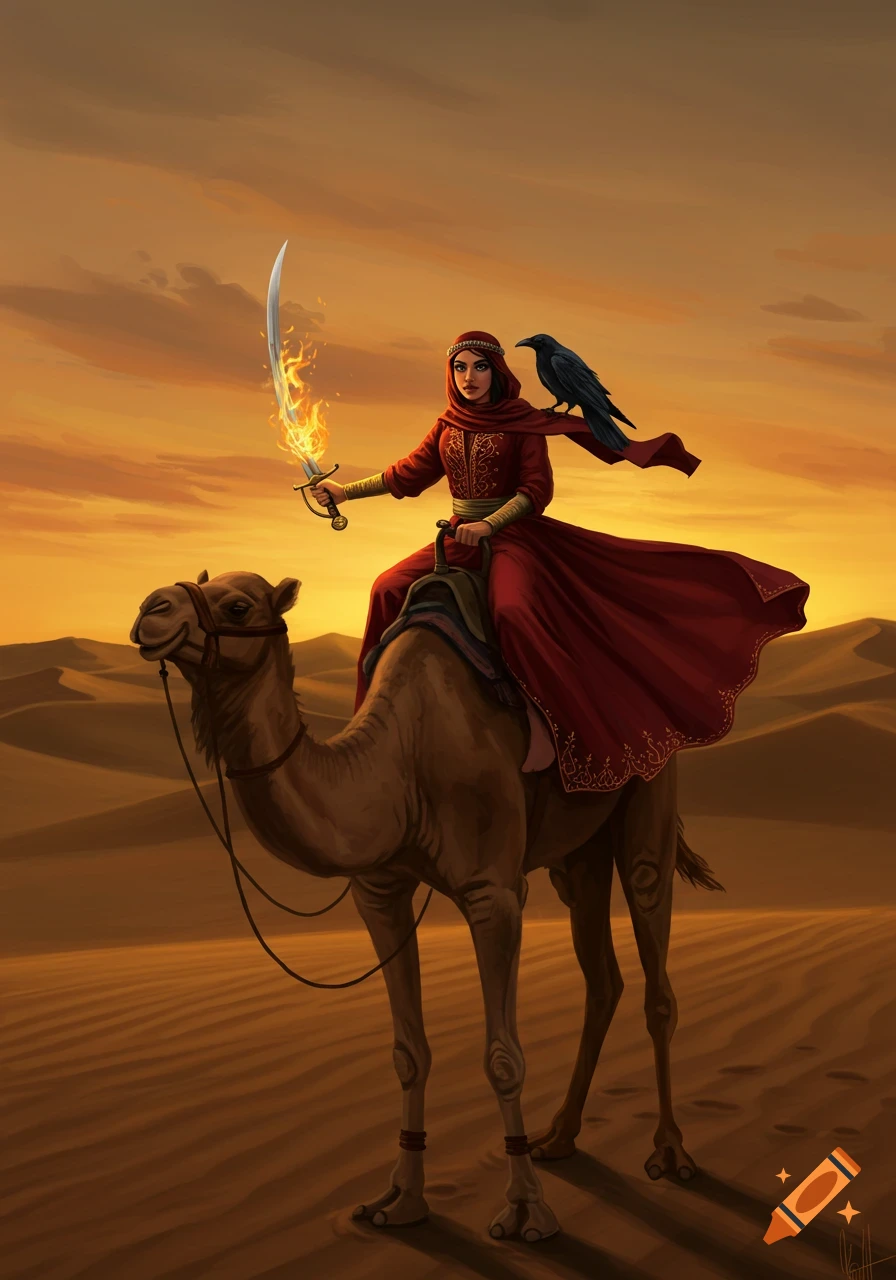 Painting Muslim Warrior Woman created on Craiyon, image size:896x1280