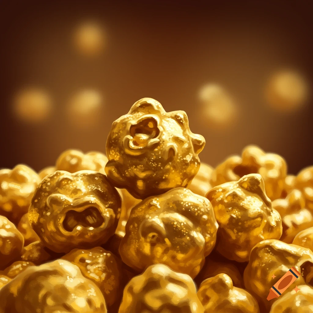 A close-up view of golden, nugget-like popcorn pieces piled together.