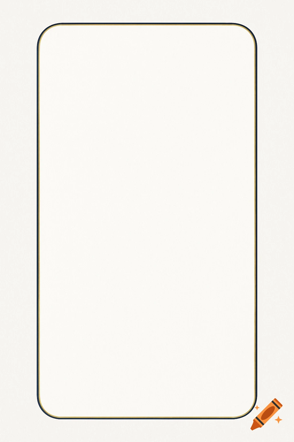 Minimalist white background with a thin navy blue and gold rounded border.