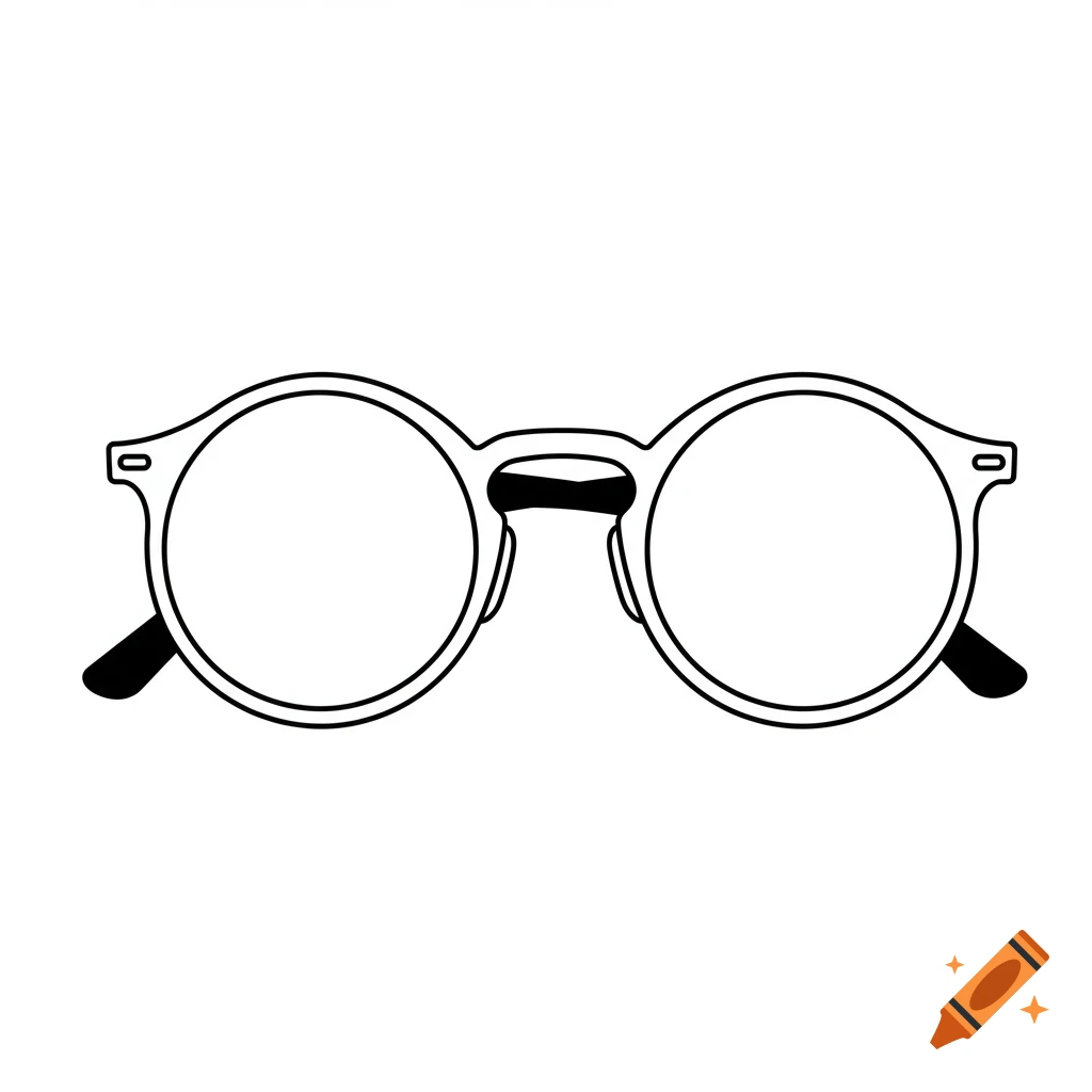 Black and white line art clipart of round sunglasses with black frames and bridge outlines.