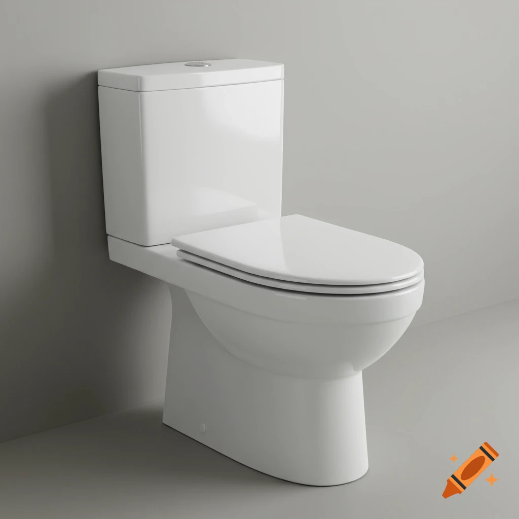 A clean, modern white toilet with a closed lid against a plain grey wall and floor.