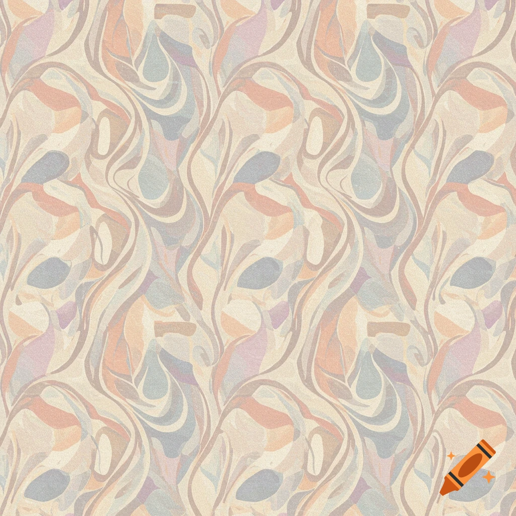 Seamless abstract wallpaper pattern with wavy, flowing shapes in soft, pastel colors.