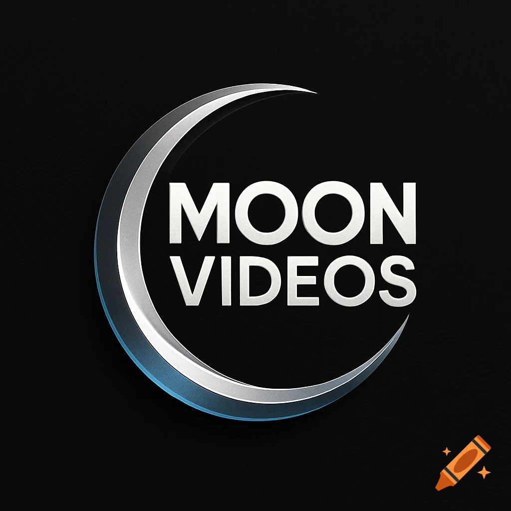 A sleek silver and blue crescent moon logo with the words "MOON VIDEOS" in bold white text.