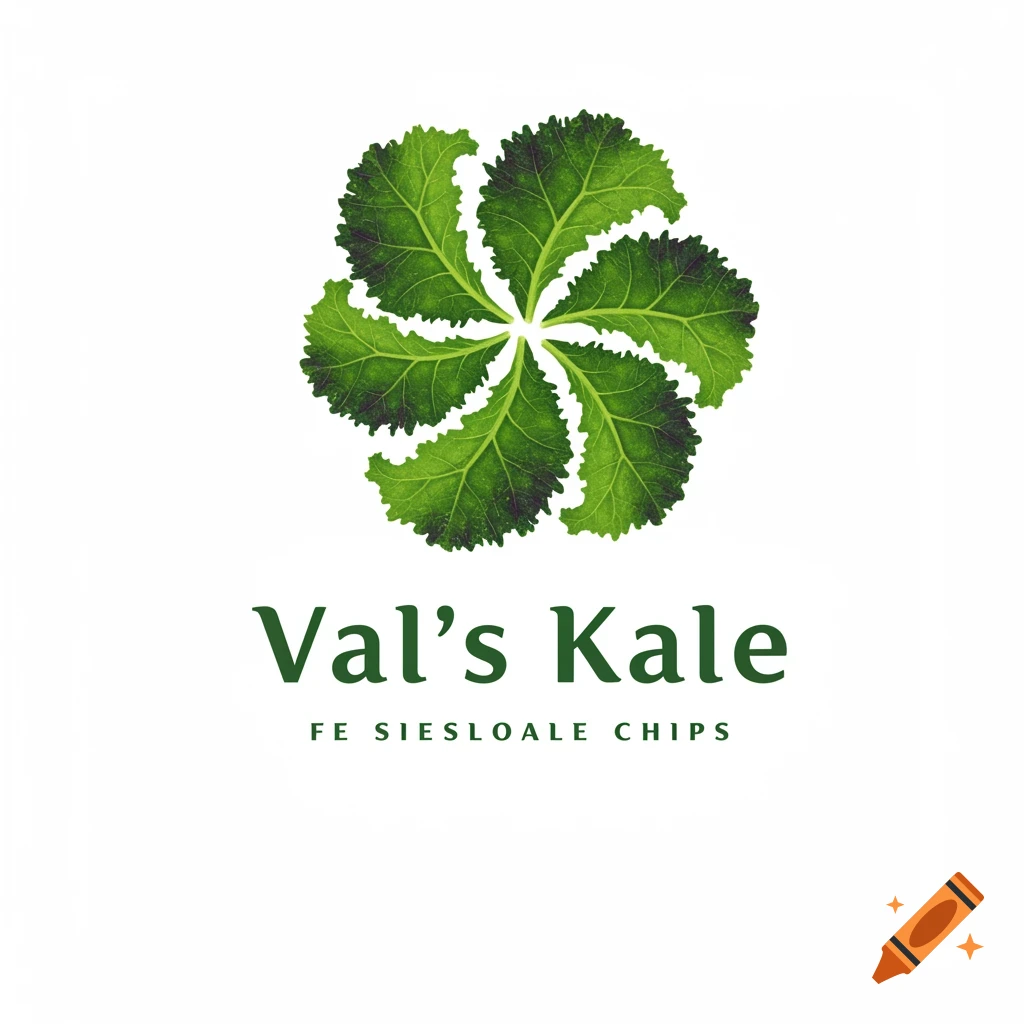 A green logo for Val's Kale, featuring stylized kale leaves arranged in a circle with text.