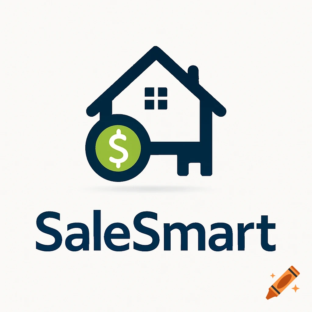 A logo featuring a dark blue house combined with a key with a green dollar sign, above the text 'SaleSmart' on a white background.