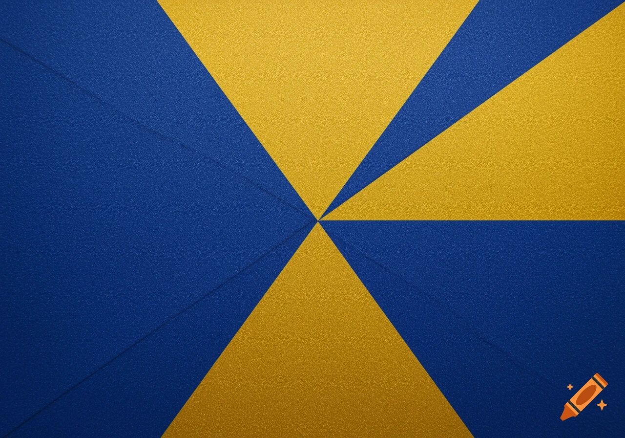 Abstract pattern of blue and gold triangles radiating from a central point.