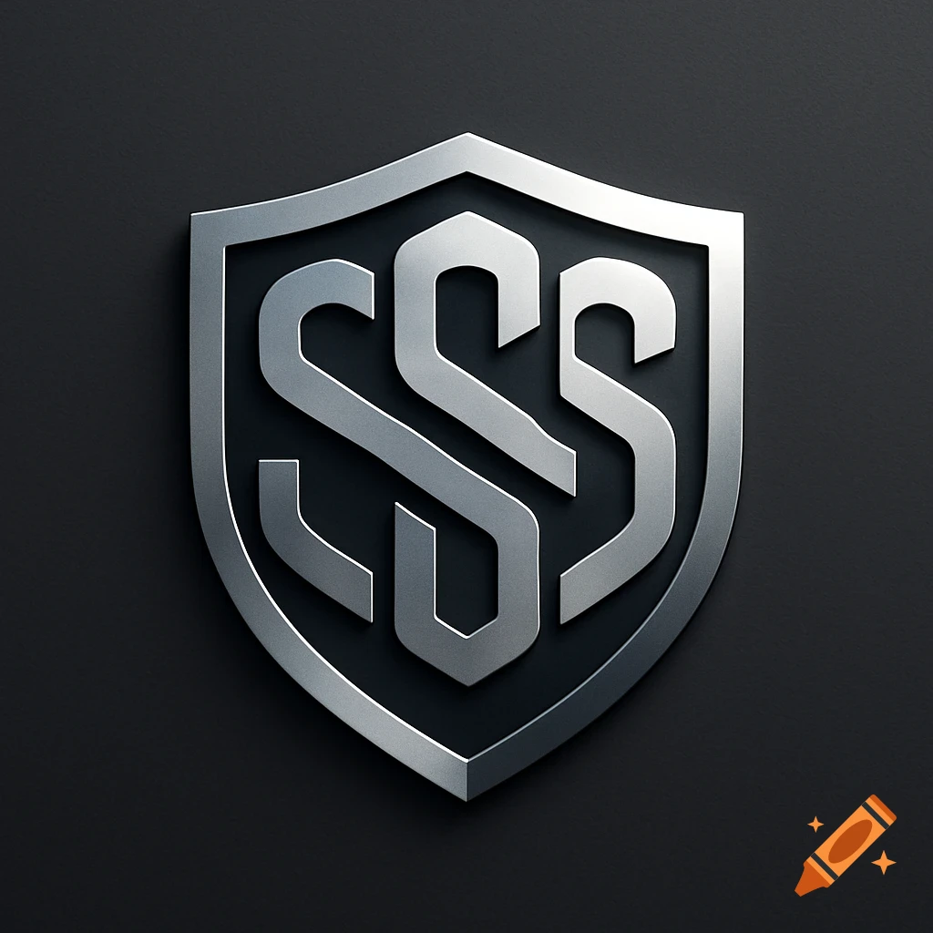 A modern silver metallic shield logo featuring three intertwined 'S' letters on a dark gray background.
