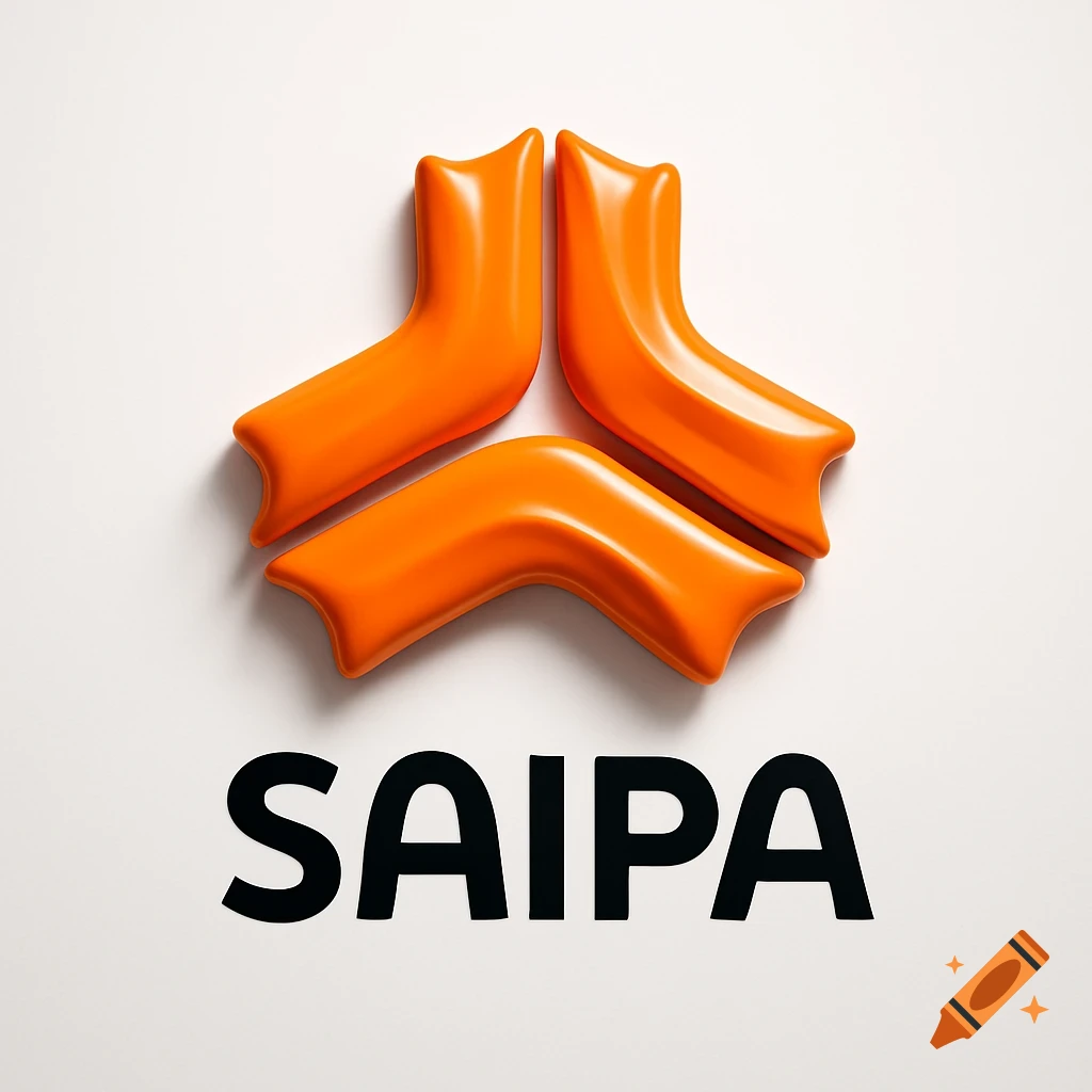 A photorealistic 3D orange logo with three curved shapes, with the word SAIPA in black below it on a white background.