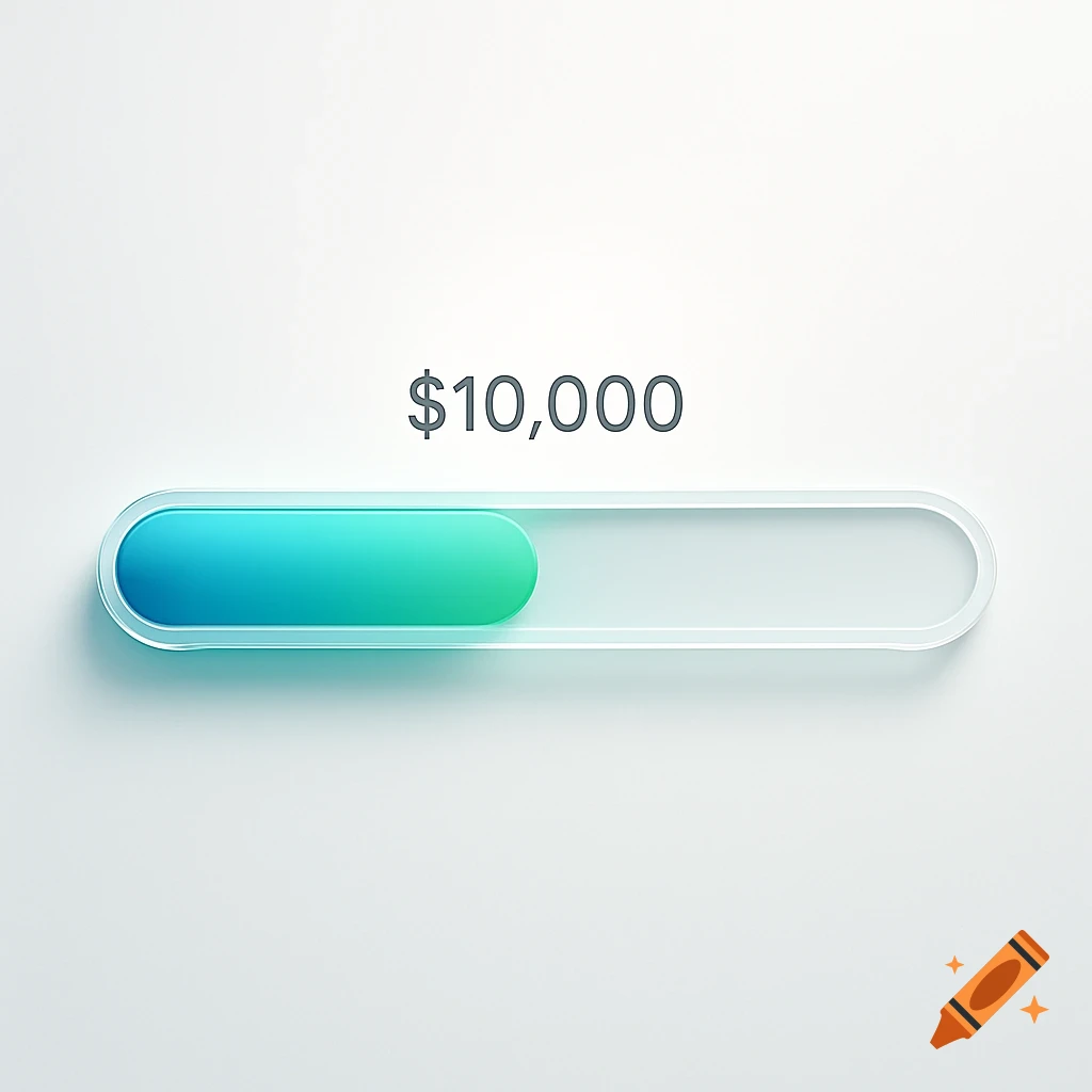A clean, modern progress bar with a blue-green fill, about one-third complete, displaying '$10,000' above it.