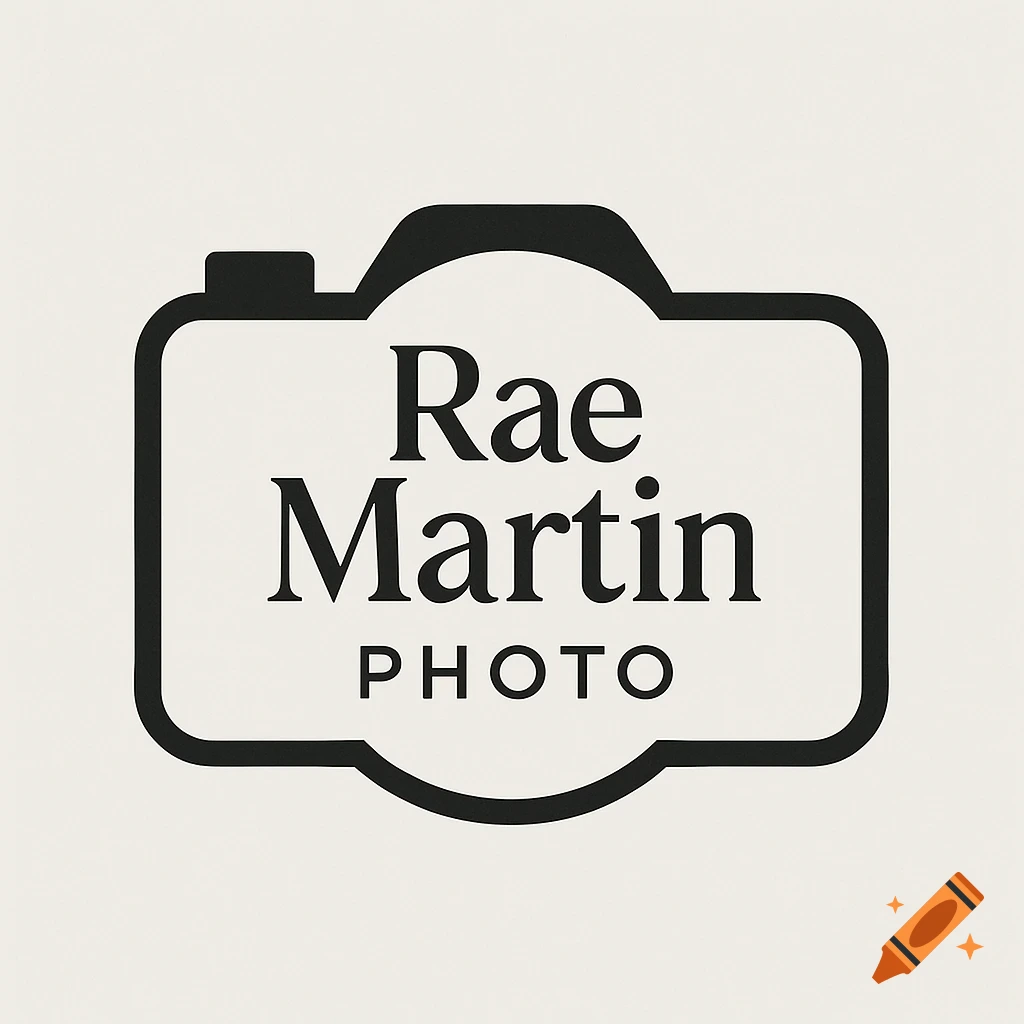 Black and white logo for Rae Martin Photo within a camera icon.