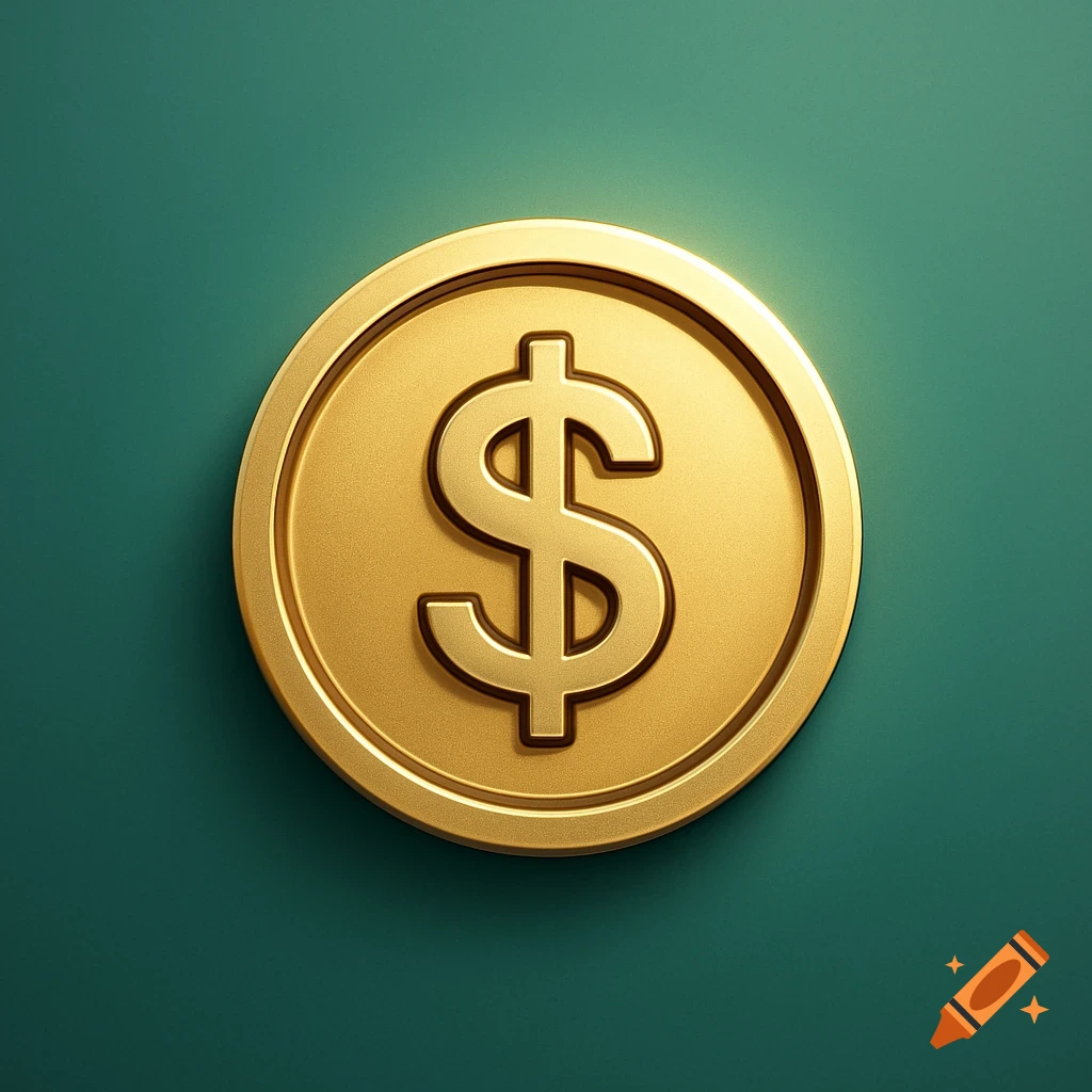 A golden coin with a dollar sign on a teal background.