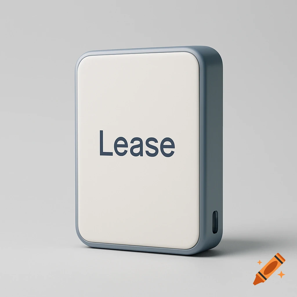 A realistic 3D rendering of a white and blue hard drive with the word 'Lease' on its front.