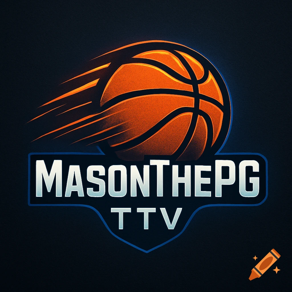 A vibrant orange and blue basketball logo with a stylized basketball and text 'MASONThePG' and 'TTV'.