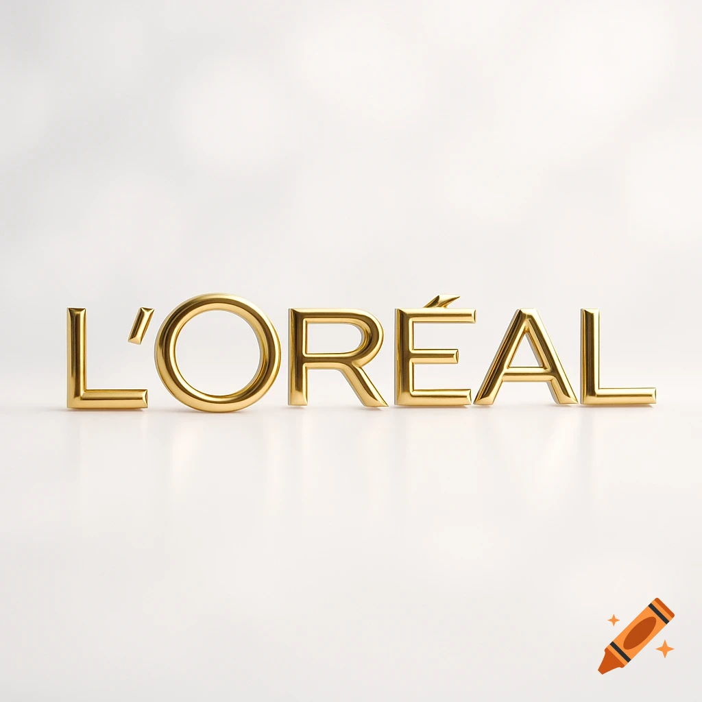 Photorealistic rendering of the gold L'OR c9AL logo on a white background.