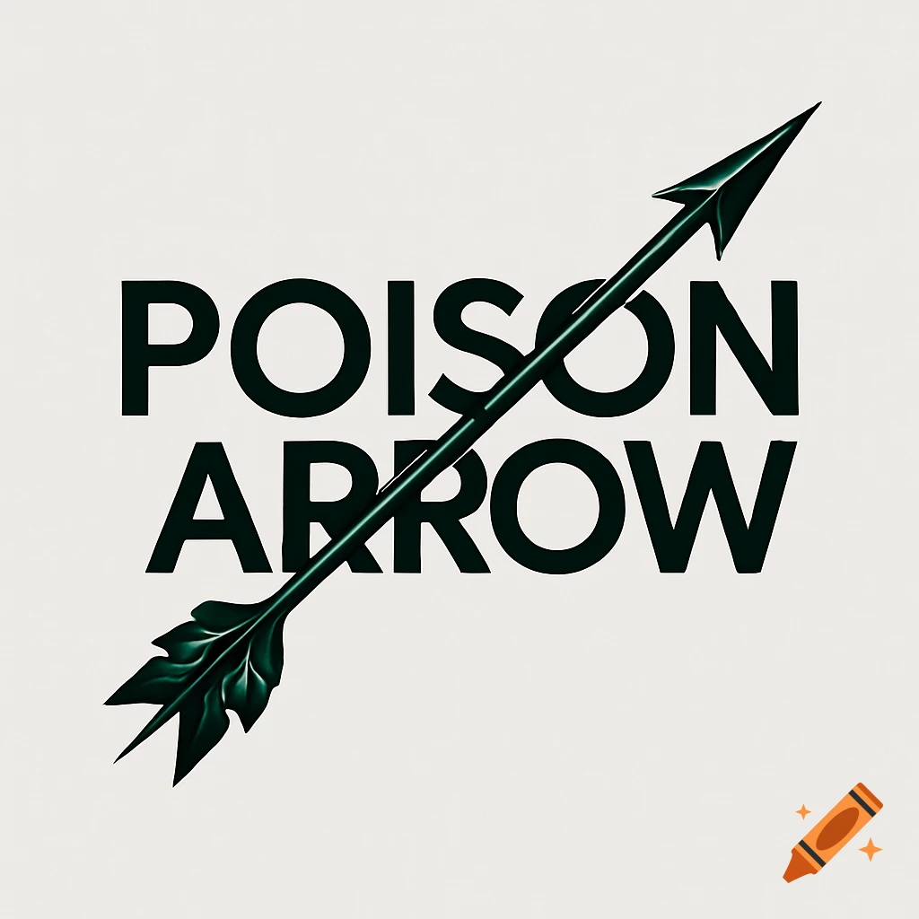 A minimalist logo with a dark green arrow piercing the words POISON ARROW against a light background.