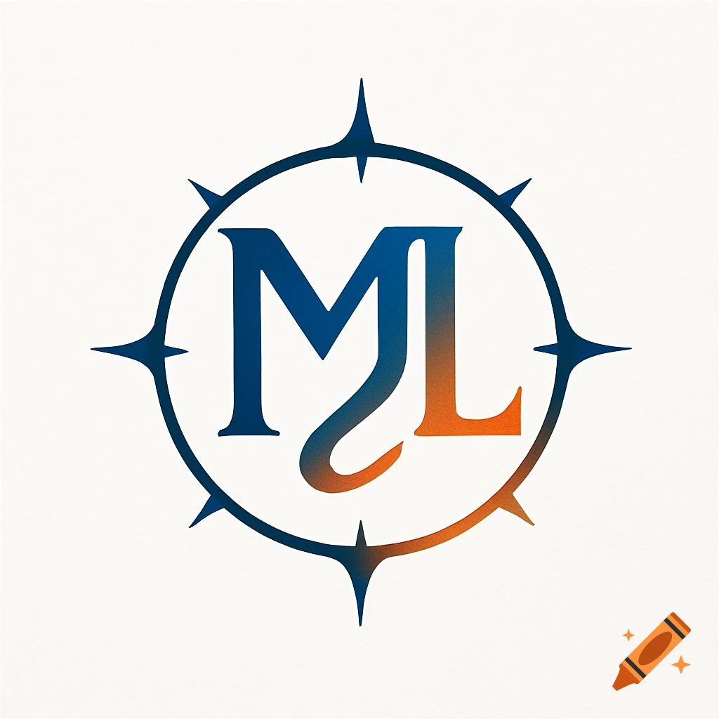 A stylized travel logo featuring a compass rose design enclosing the initials 'M' and 'L' in blue and orange gradient.
