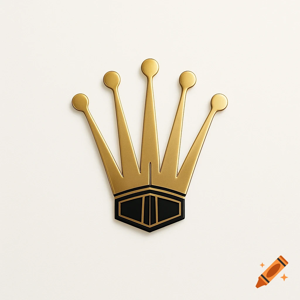 A modern, minimalist gold and black crown logo with subtle art deco elements on a white background.