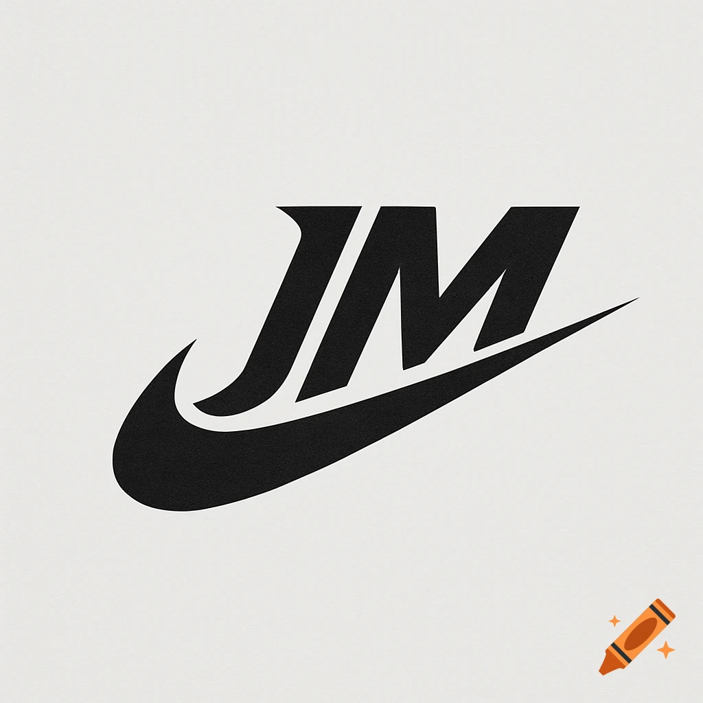 A black and white logo with the letters 'JM' integrated into a Nike-like swoosh design on a light background.