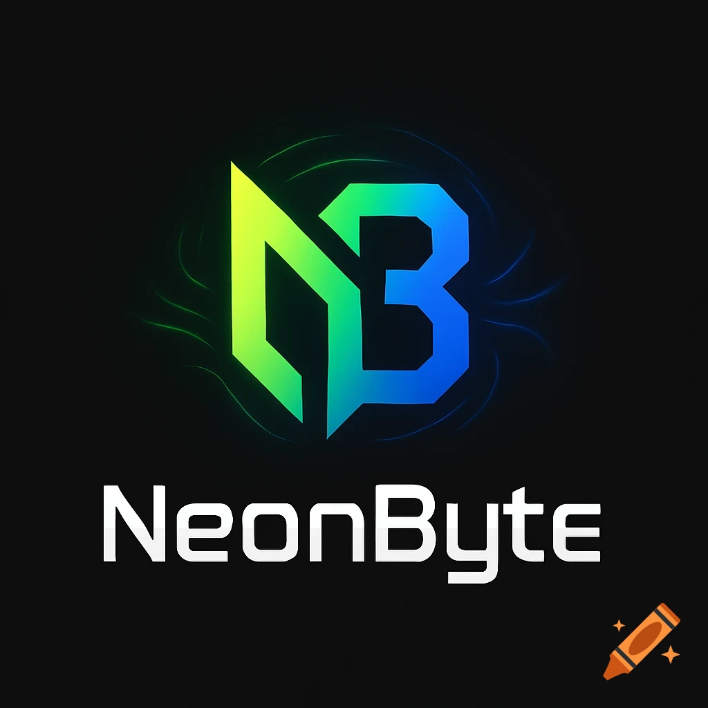 A green and blue stylized 'NB' logo above 'NeonByte' text, with subtle glowing lines on a black background.