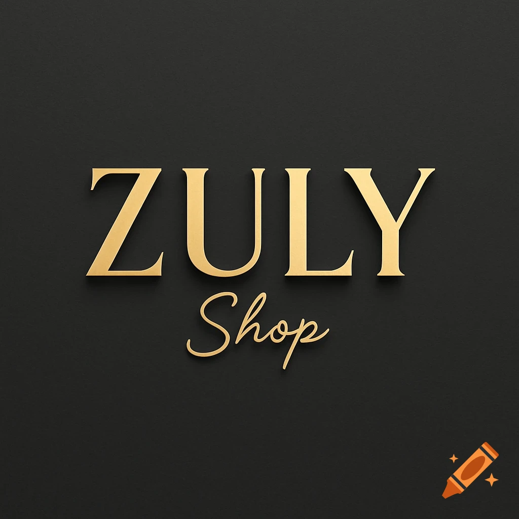 Gold ZULY Shop logo with raised metallic lettering on a dark background.