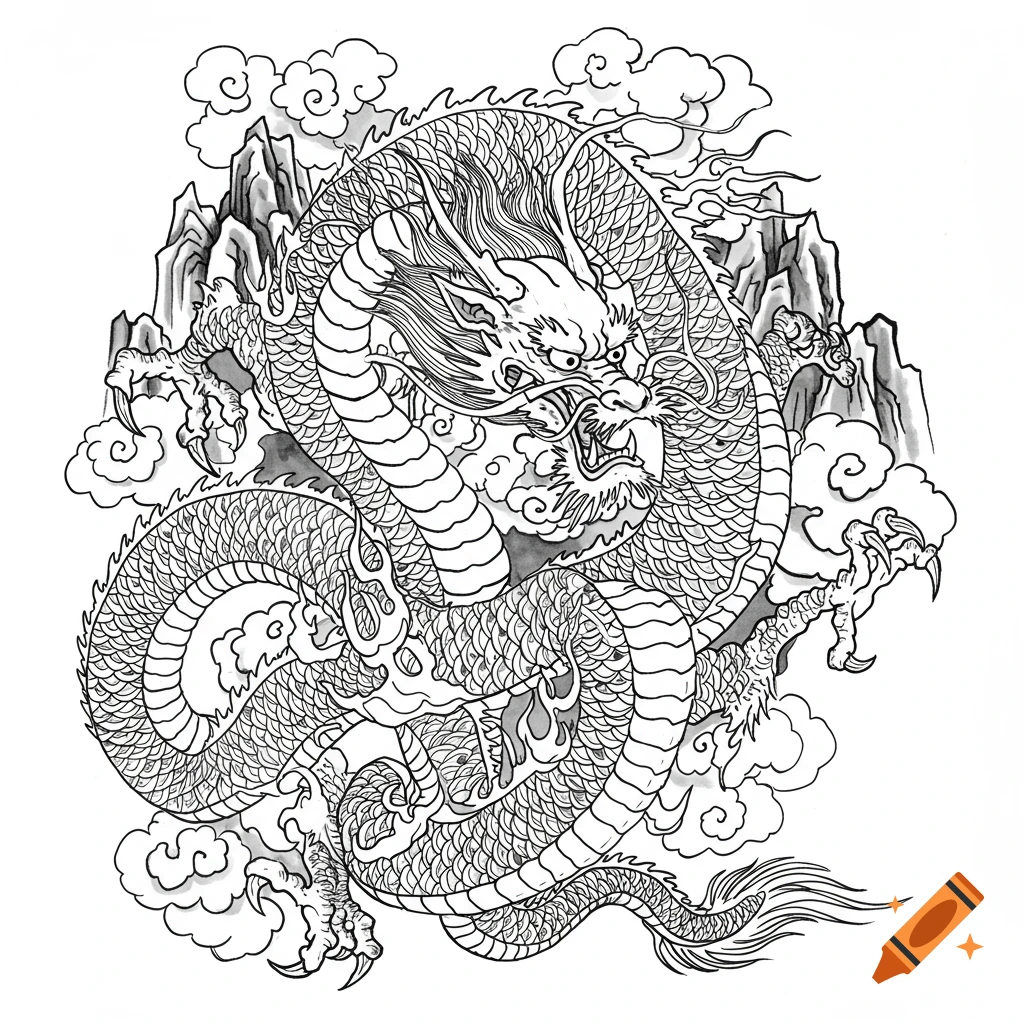 Intricate Chinese Dragon Turtle Tattoo Design created on Craiyon, image size:1024x1024