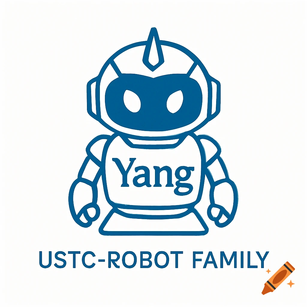 A blue outline robot logo with 'Yang' on its chest and 'USTC-ROBOT FAMILY' below, on a white background.