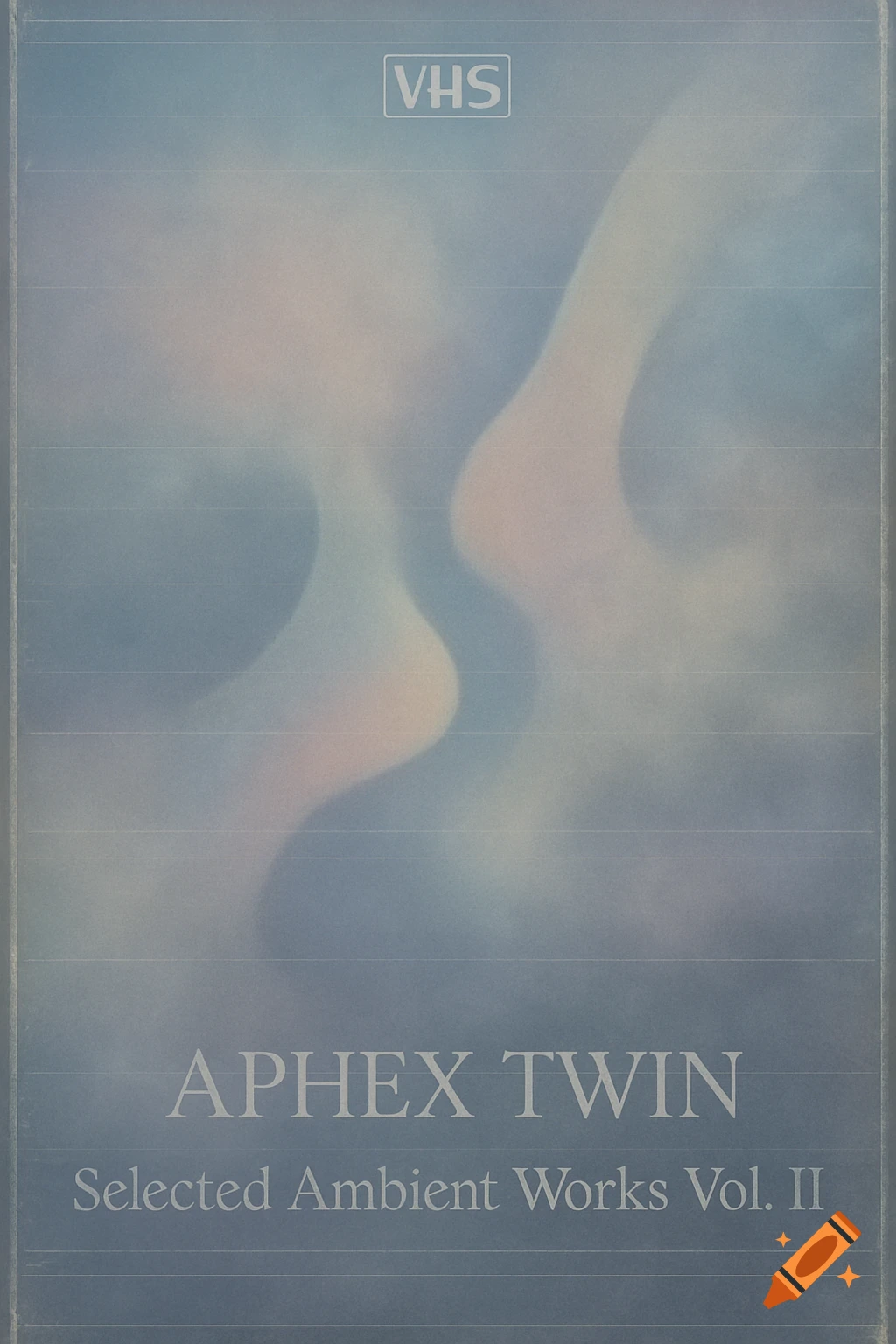 Grainy VHS tape cover with abstract blue and pink shapes, text 'VHS', 'APHEX TWIN', 'Selected Ambient Works Vol. II'.