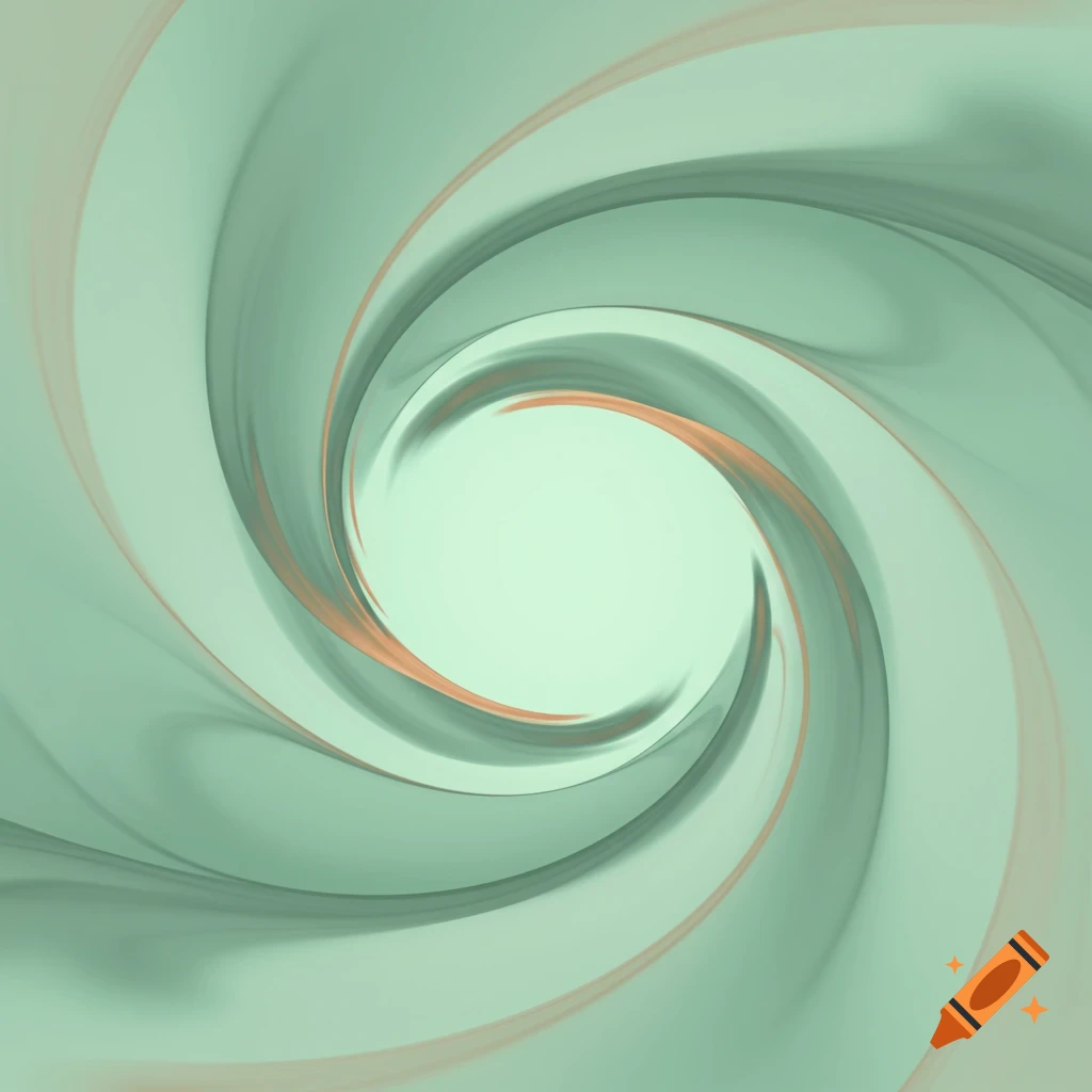An abstract swirling pattern in shades of light green, teal, and soft orange, with a light green center.