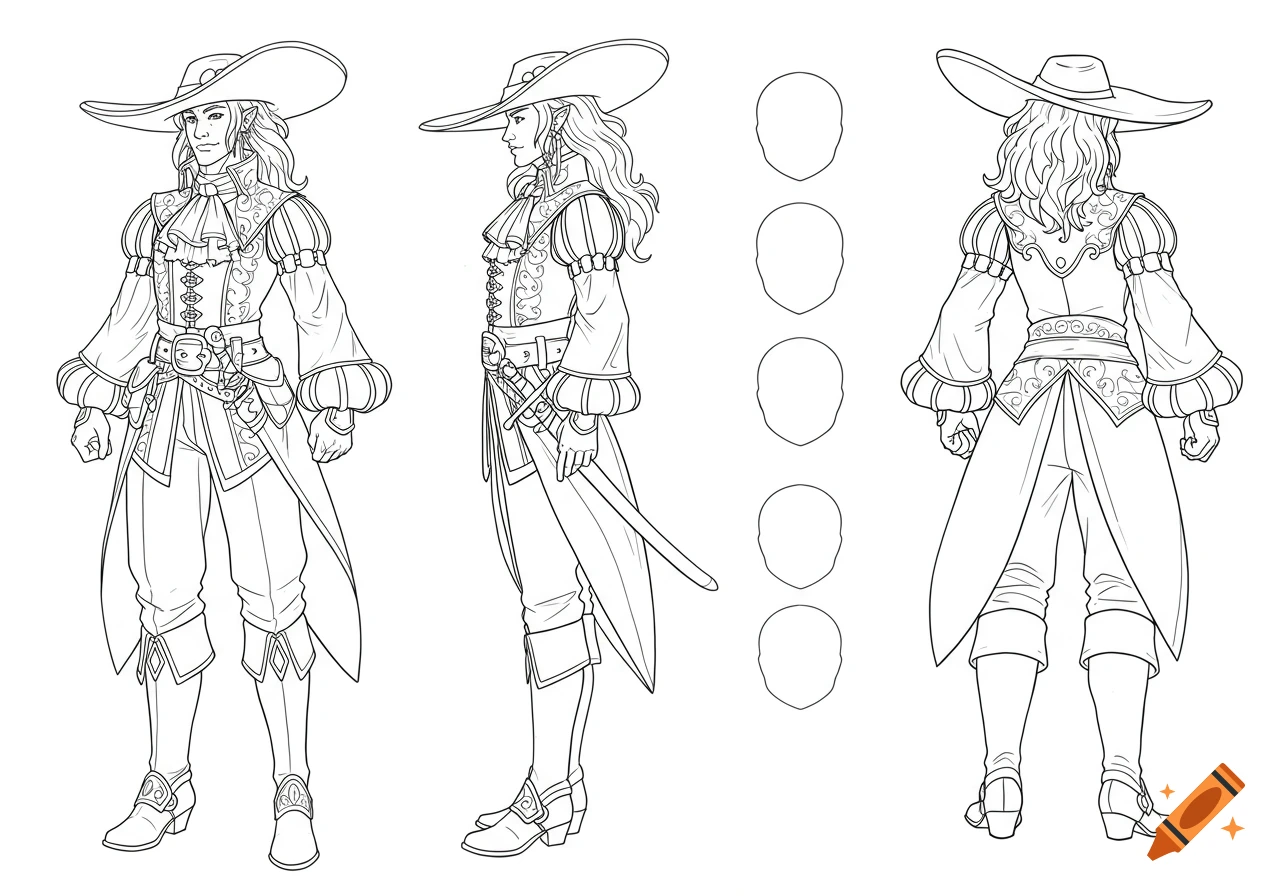 Sketch of a Character Design Process created on Craiyon, image size:1280x896