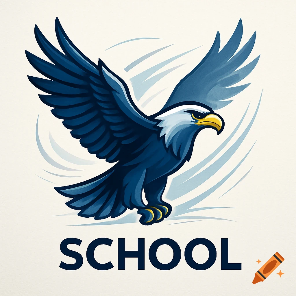 A stylized blue and white eagle logo with its wings spread, with the word SCHOOL underneath.
