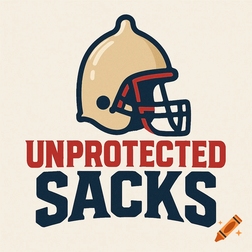 A humorous logo featuring a lemon-shaped football helmet above the text 'UNPROTECTED SACKS' in red and blue.