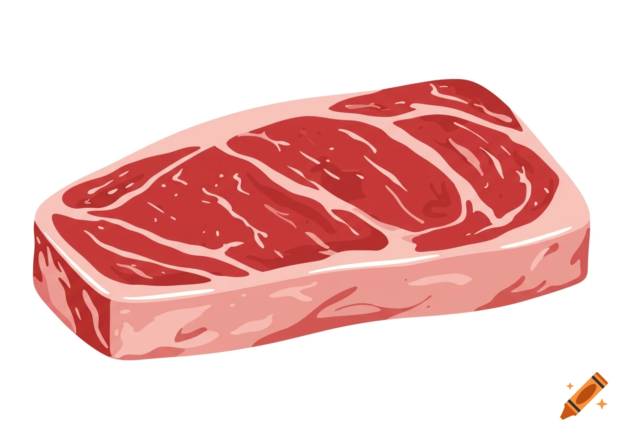 An illustration of a raw steak cut on a white background.