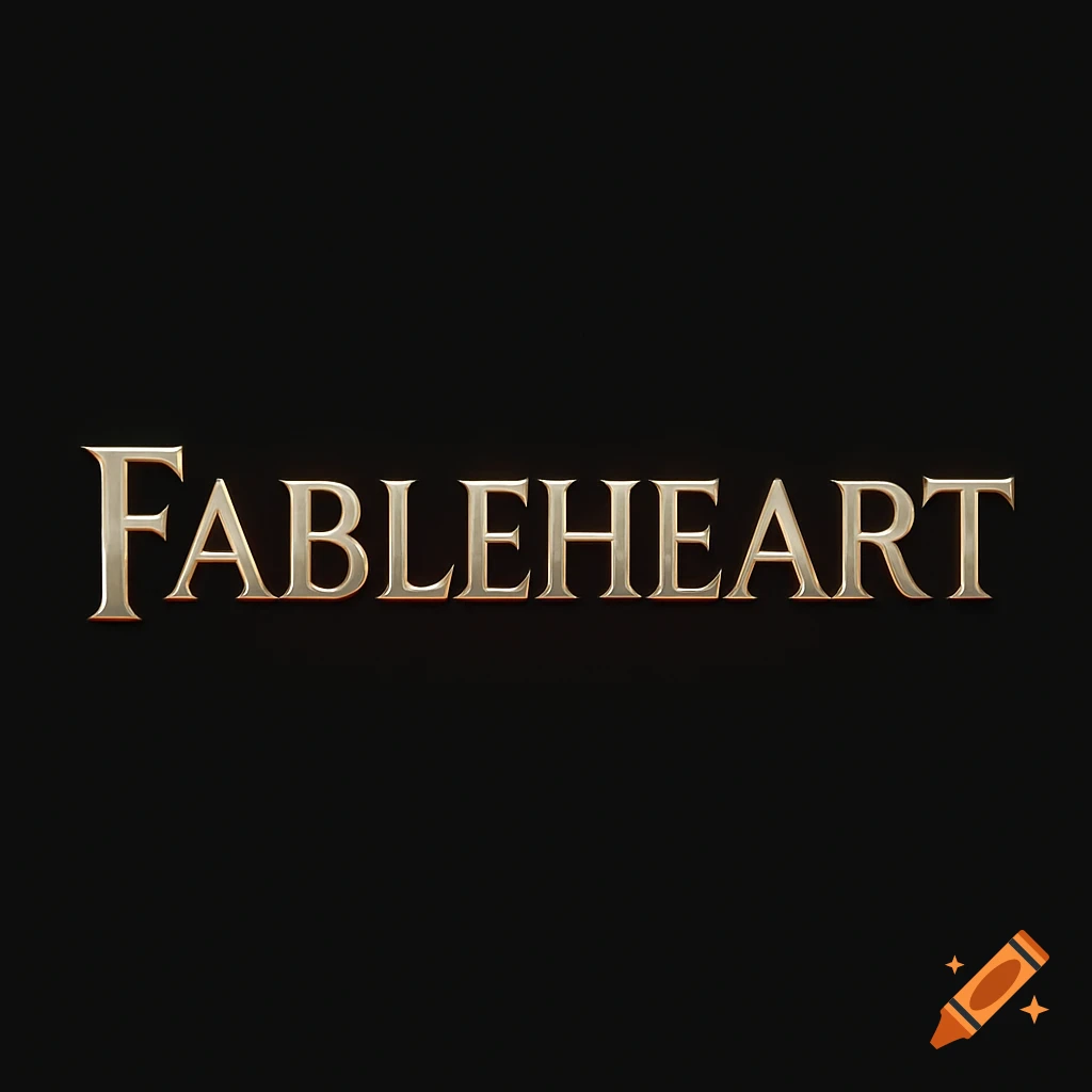 Metallic gold serif letters spelling 'FABLEHEART' with a subtle glow on a black background.