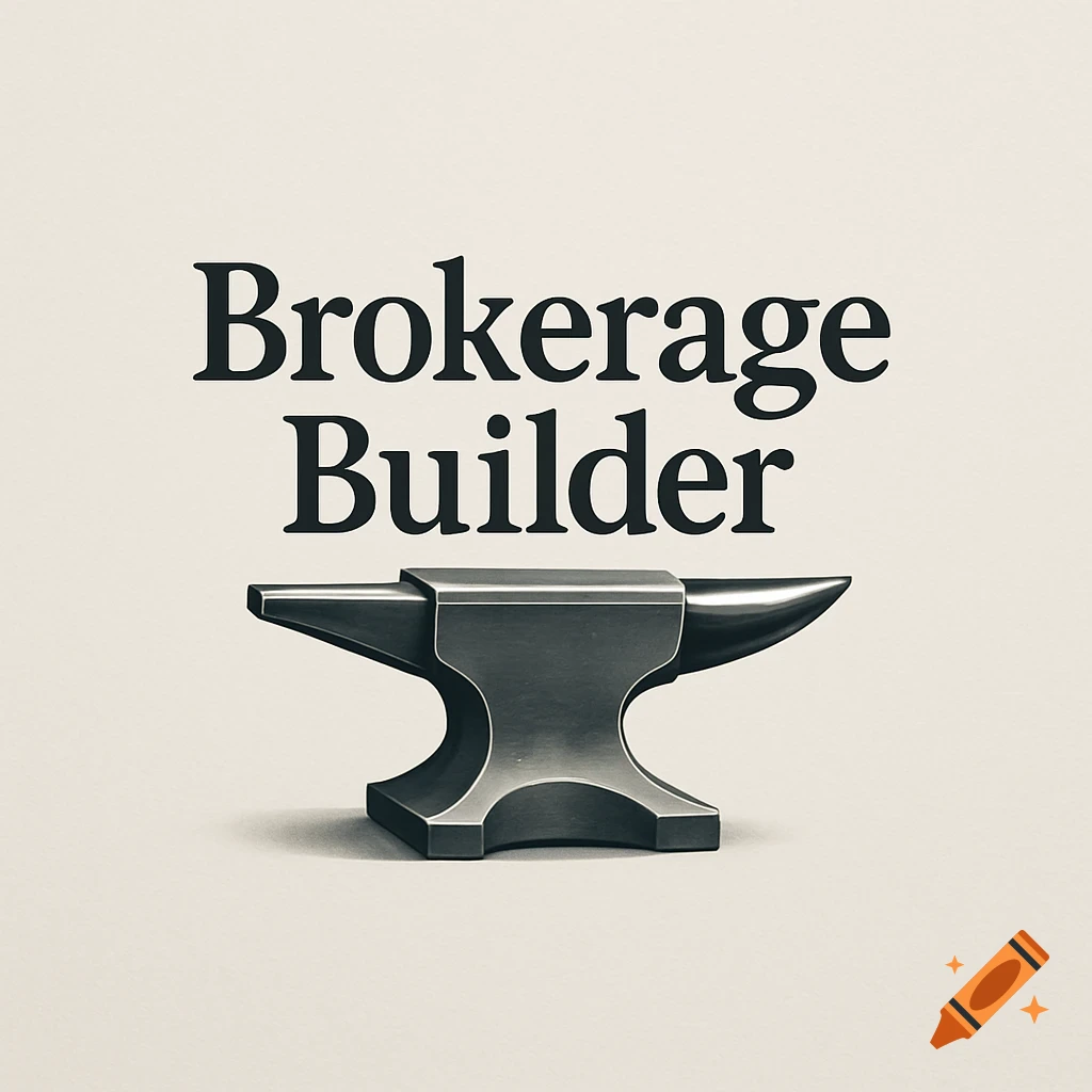 A black and white logo featuring an anvil below the text "Brokerage Builder" on a light background.