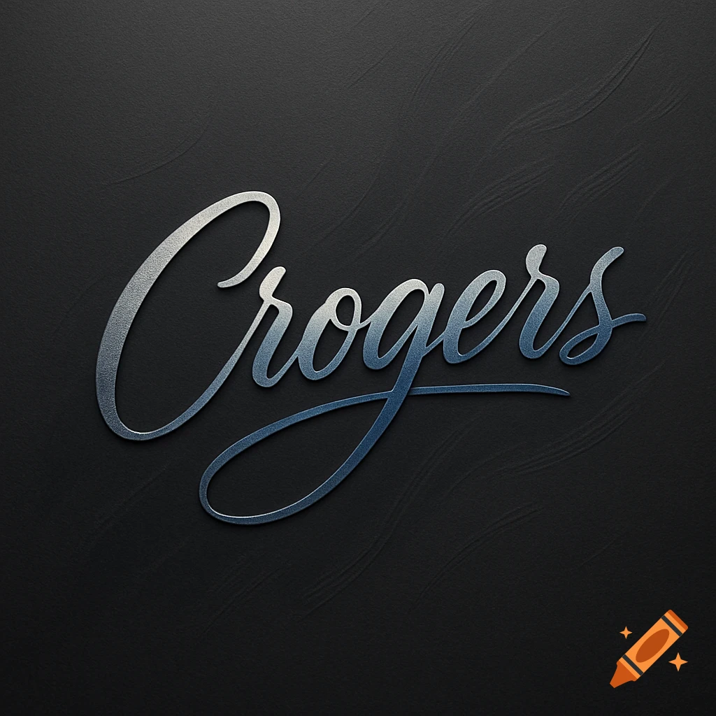 A metallic silver and blue cursive logo spelling 'Crogers' on a dark textured background.