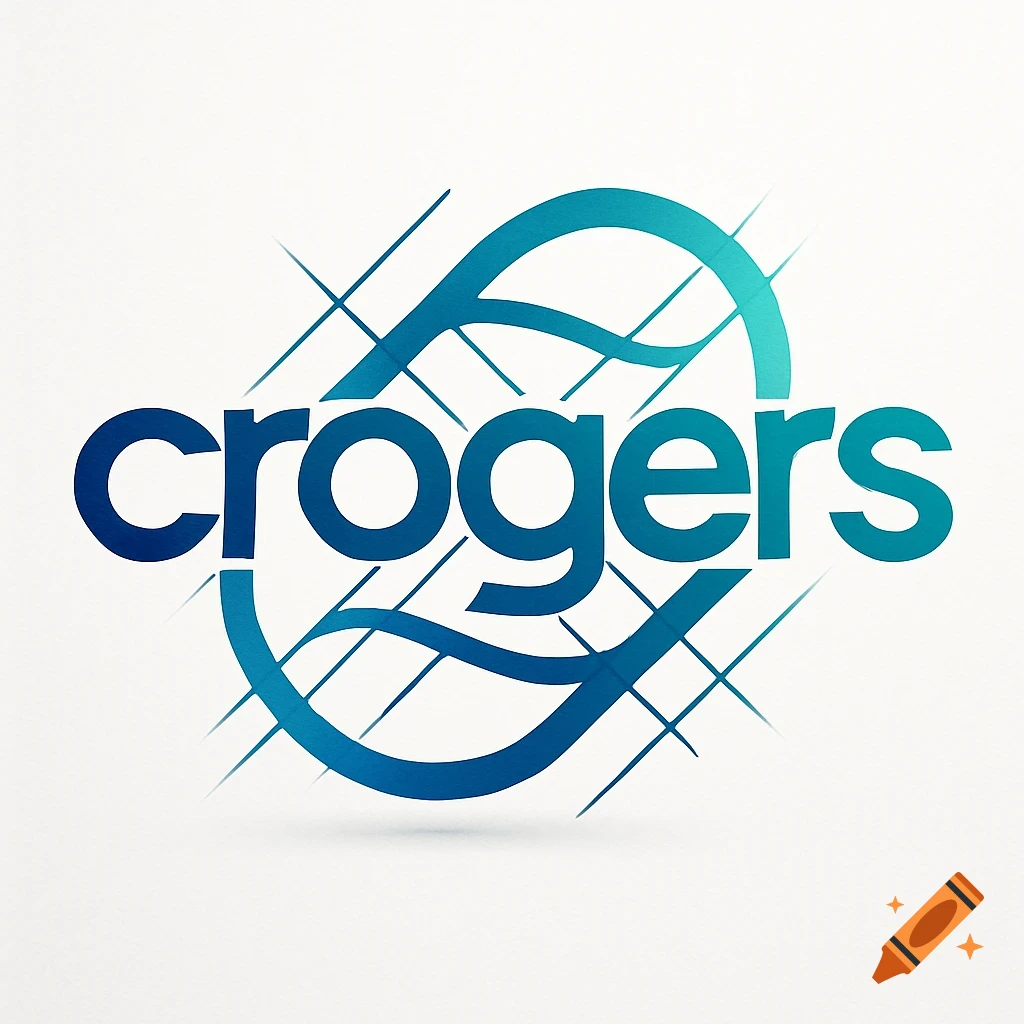A blue gradient logo with the word 'crogers' embedded in an abstract swirling design with diagonal lines on a white background.