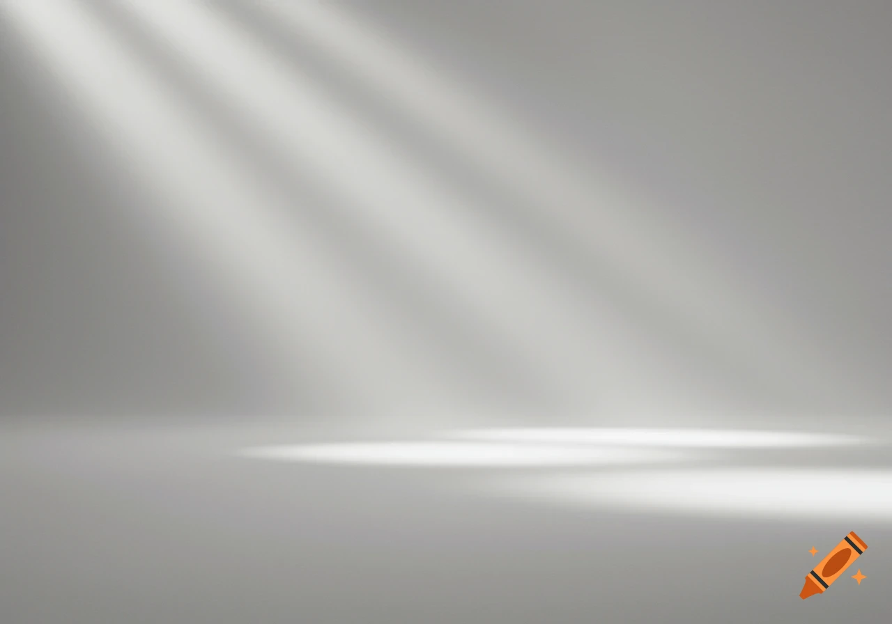 Rays of light illuminate a gray empty background, creating circular and horizontal spotlights on the floor.