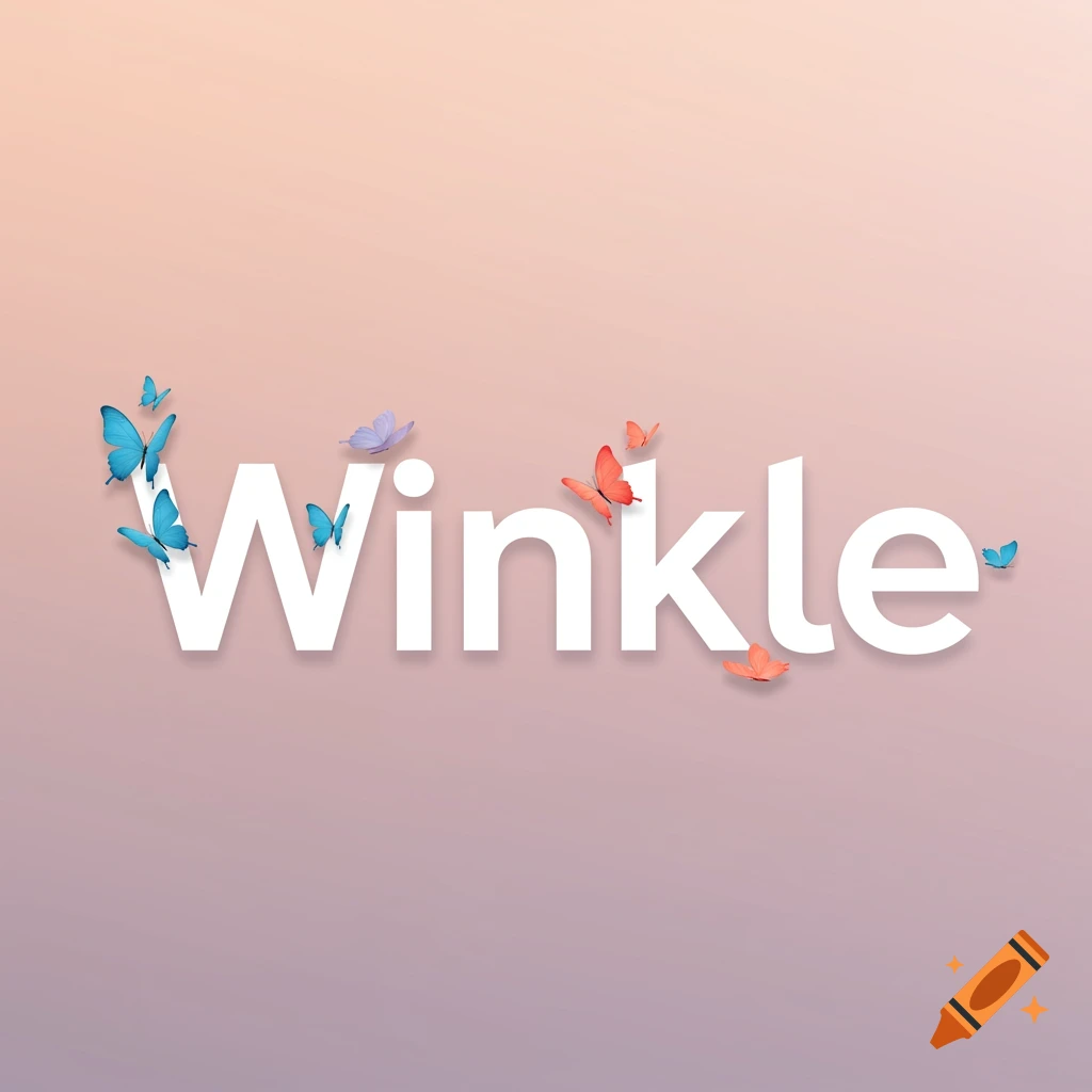 A white text logo spelling 'Winkle' with blue, purple, and orange butterflies emerging from and around the letters on a gradient background.