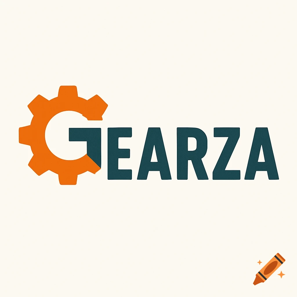 A logo for 'GEARZA' with an orange gear forming the letter G.