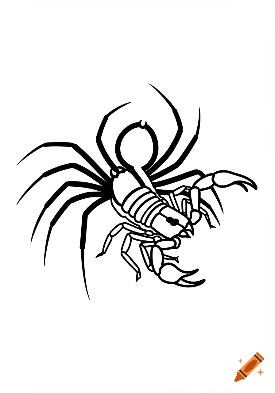 Black outline vector illustration of an optical illusion combining a spider and a scorpion.