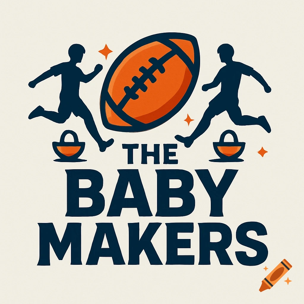 A stylized logo featuring two dark blue silhouetted football players with an orange football, and the text "THE BABY MAKERS" below.